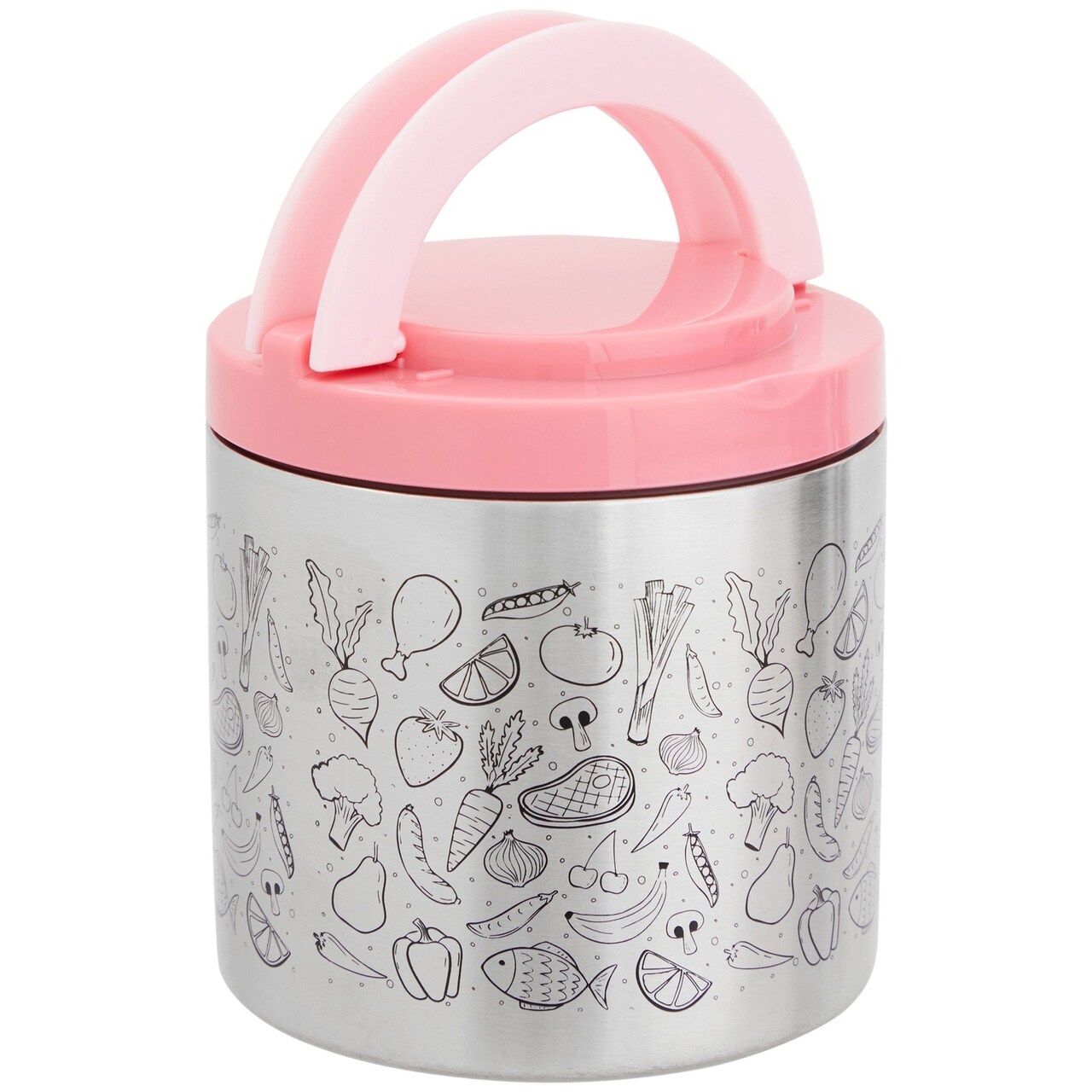 22oz Stainless Steel Insulated Food Container with Handles - Cold and Hot Food Storage for Lunch, Travel (Pink)